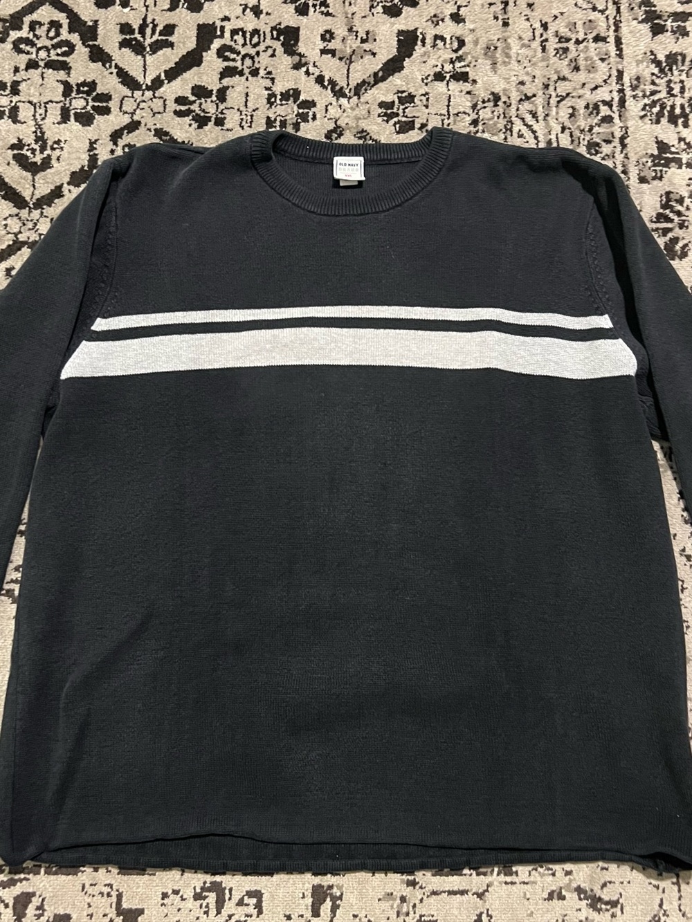 Old Navy Black Crewneck Sweater with Silver Chest Stripes